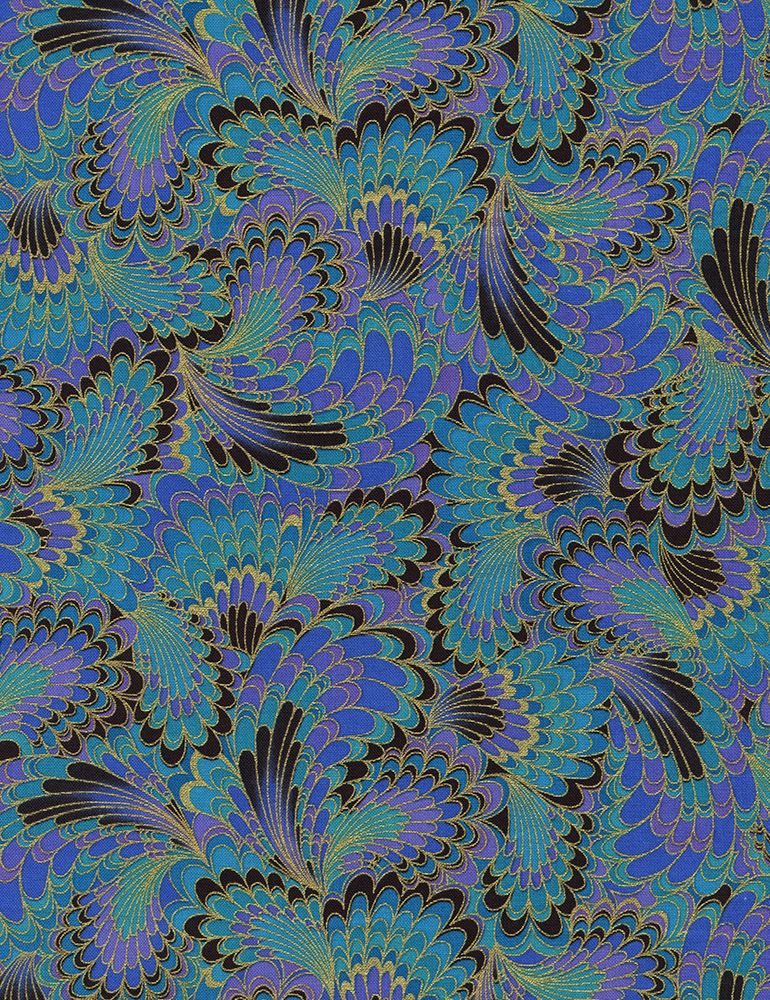 Palazzo - Abstract Endpaper Peacock Metallic Yardage