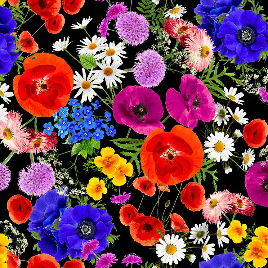 108" Wide - Large Colorful Bright Florals Backing