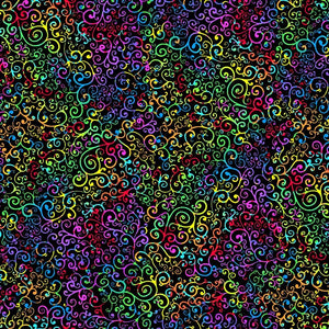 Prism - Swirly Vines On Black Yardage