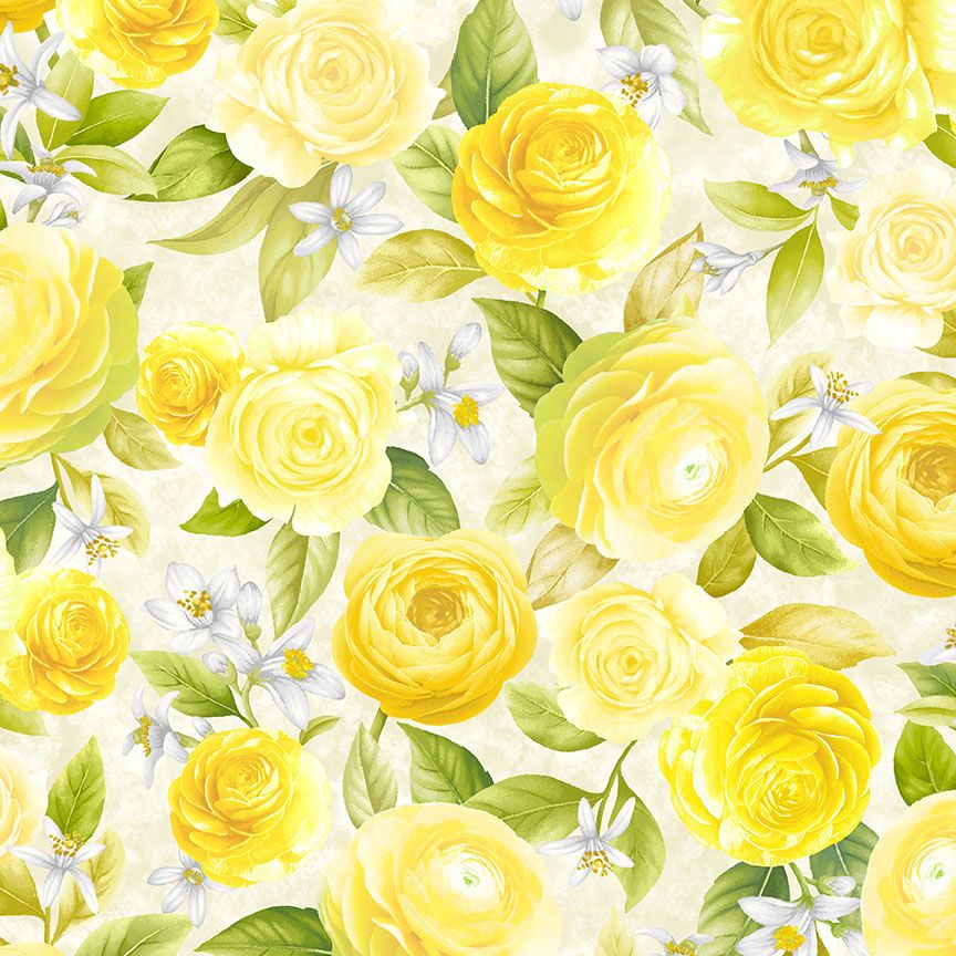 Lemon Bouquet - Floral Bouquets Beige Yardage