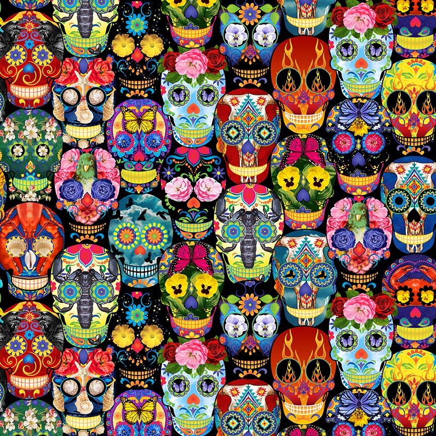 Dia De Los Muertos - Day of the Dead Skull Folklore Yardage