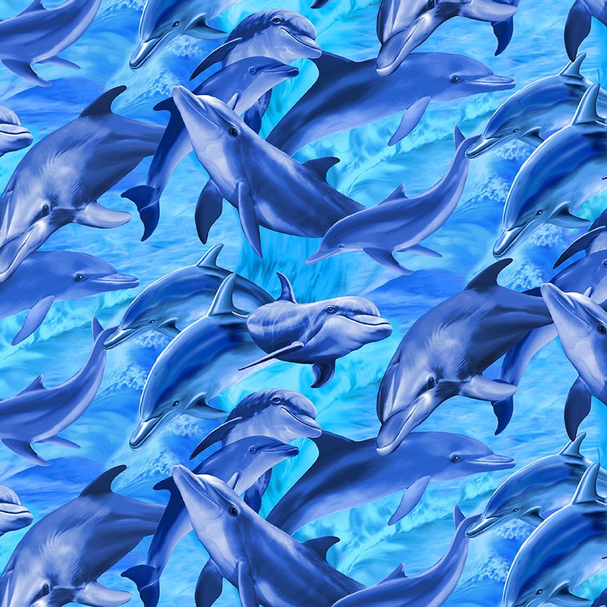 Ocean Life - Deep Blue Sea - Dolphins Yardage