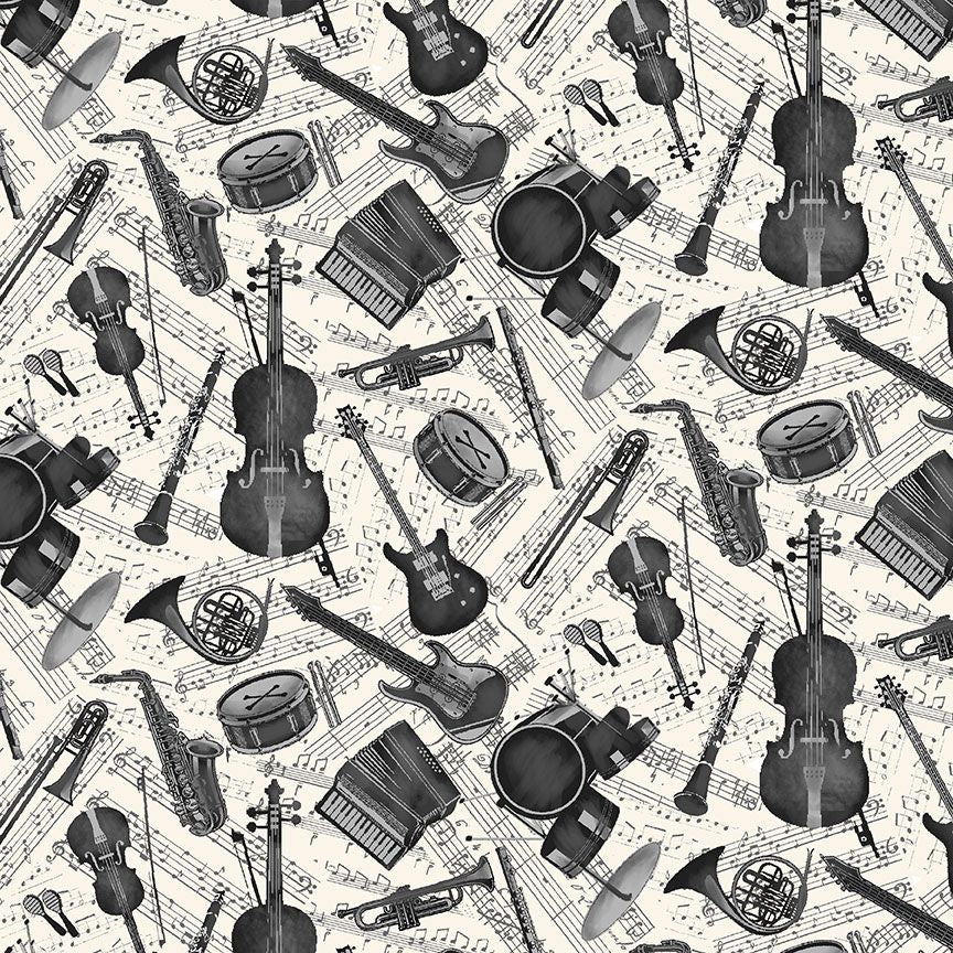 Sonata - Grey Instruments and Music Notes Yardage