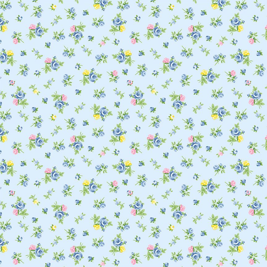 Tossed Tiny Rose Blue Yardage