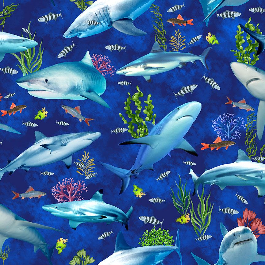 Ocean Life - Reef Shark And Fishes Yardage