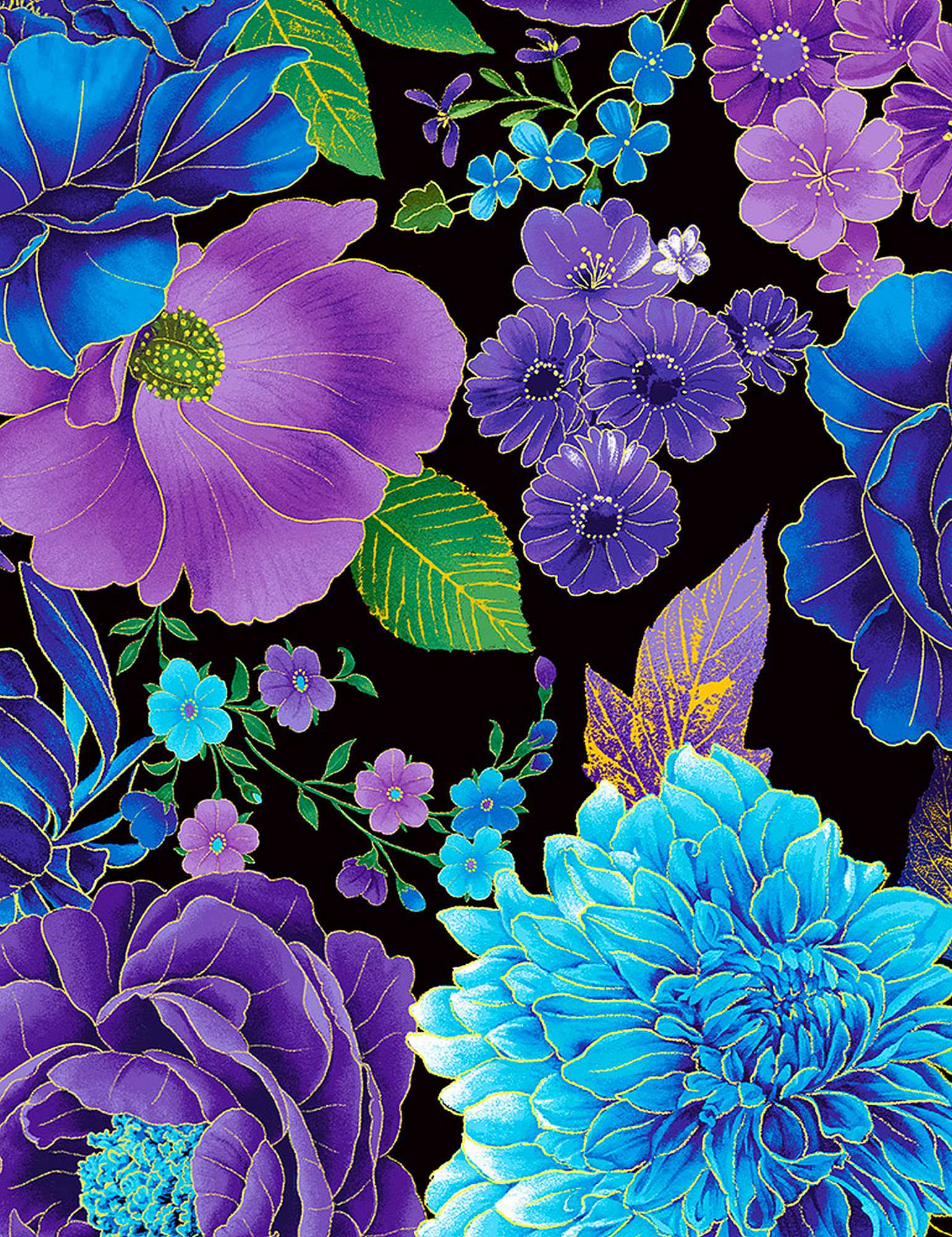 Utopia - Blue Metallic Florals Yardage