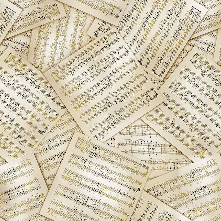 Classical Music - Antique Music Sheets Metallic Yardage