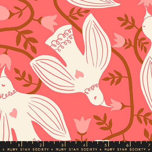 Endpaper - Birds Strawberry Canvas Yardage