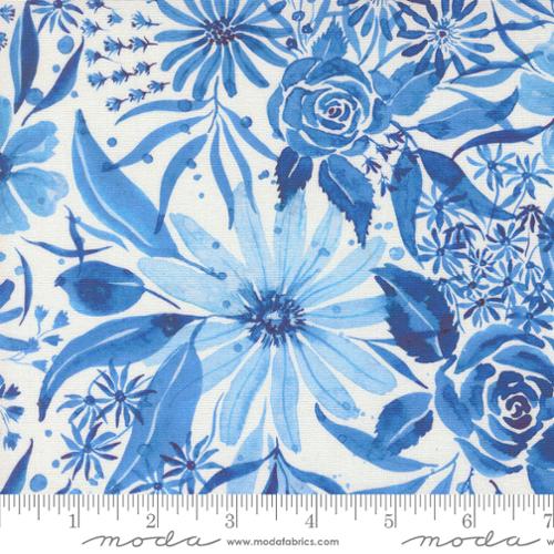 Sunshine And Blue Skies - True Blue Florals Water Canvas Yardage