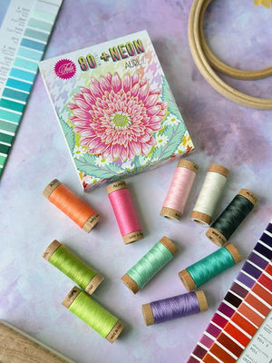 Aurifil - 80wt Neon Thread Box by Tula Pink - 10 Small Spools