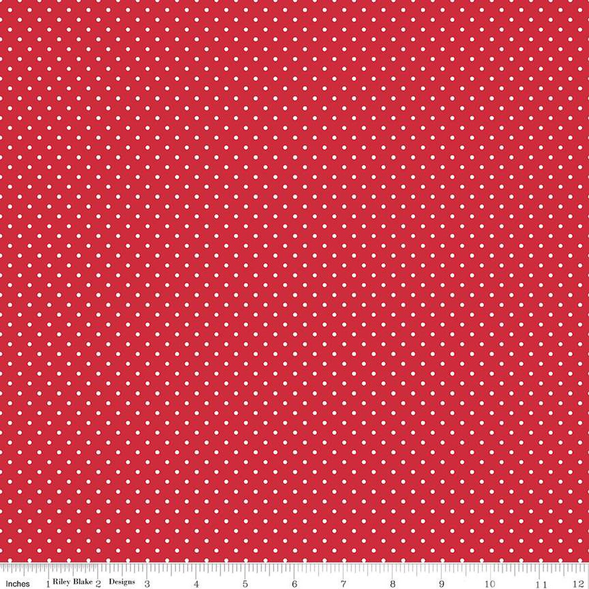 White Swiss Dot on Red Yardage