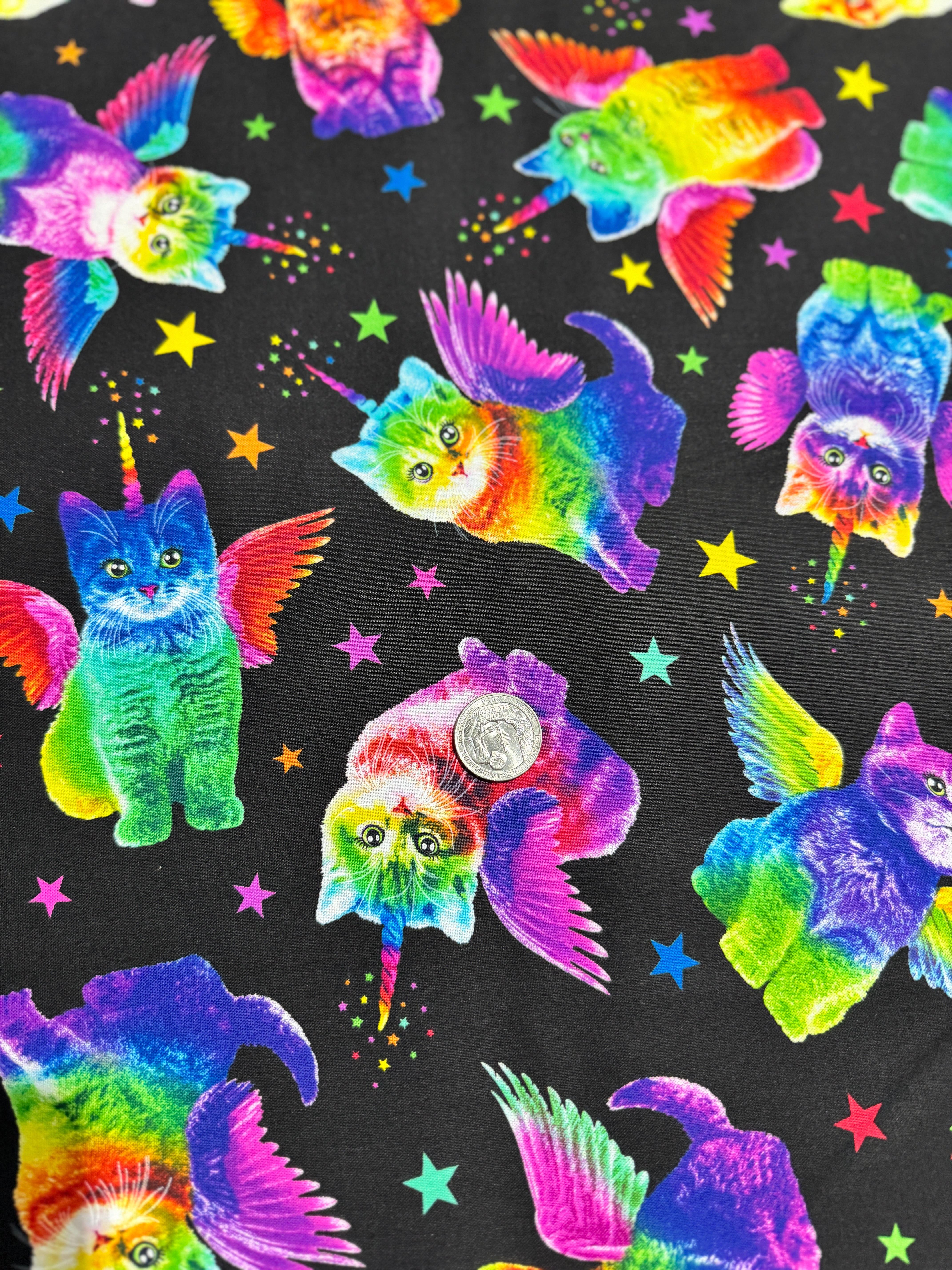 Crazy for Cats - Rainbow Unicorn Cats Yardage