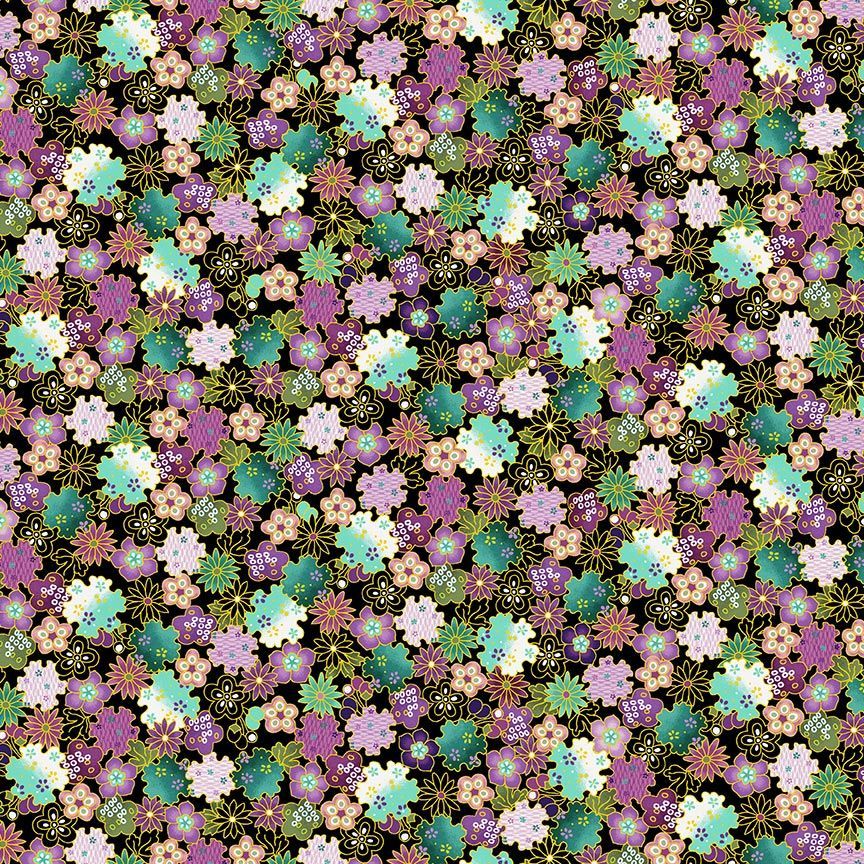 Shizuka - Metallic Geo Floral Yardage