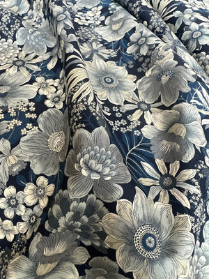 Sevenberry Vintage Petals and Paisleys - Florals Navy Yardage