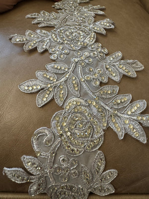 Embellished Silver Gold Floral Wedding Lace Trim