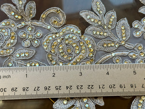 Embellished Silver Gold Floral Wedding Lace Trim