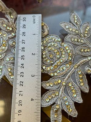 Embellished Silver Gold Floral Wedding Lace Trim