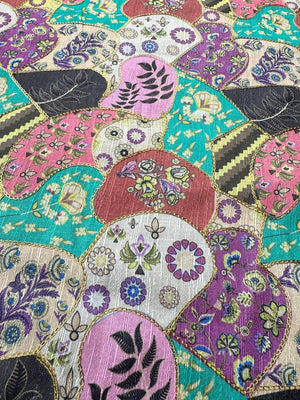 Printed Artificial Raw Silk with Embroidery Fabric