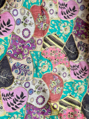 Printed Artificial Raw Silk with Embroidery Fabric