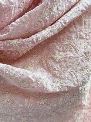 Light Lilac Embroidered Georgette Fabric - Lucknowi Work