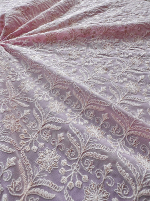 Light Lilac Embroidered Georgette Fabric - Lucknowi Work