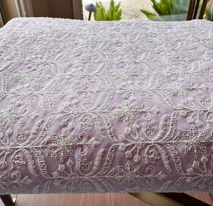 Light Lilac Embroidered Georgette Fabric - Lucknowi Work