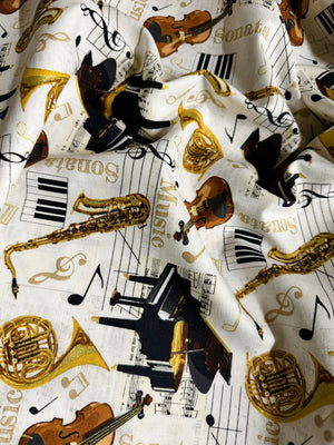 Instruments on Sheet Music Metallic - Half Yard