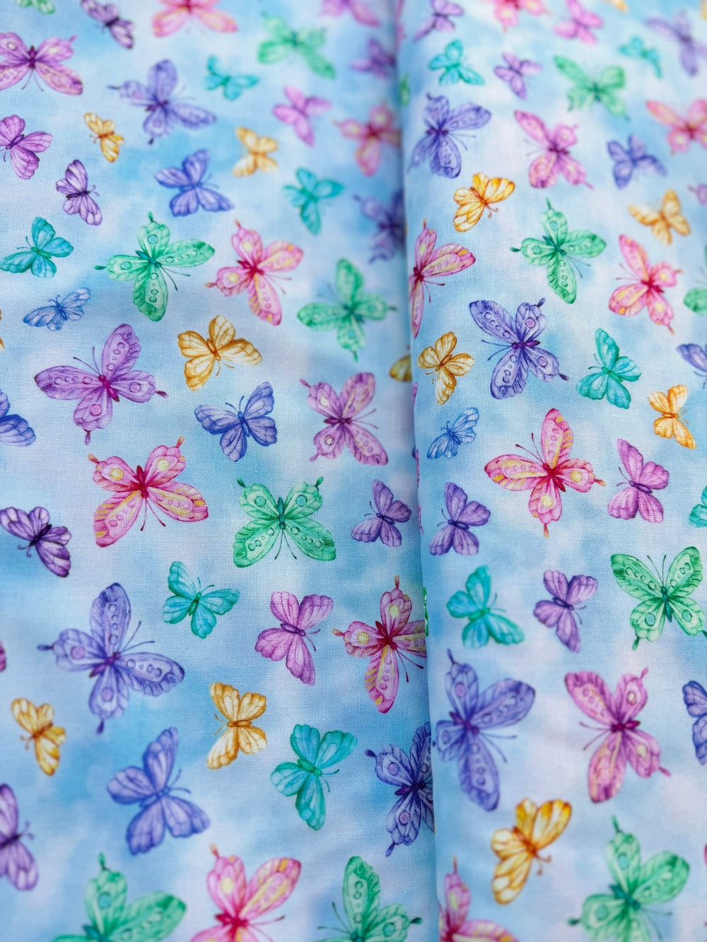 Cottontail Farms - Springtime Butterflies Blue Yardage