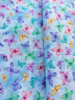 Cottontail Farms - Springtime Butterflies Blue Yardage