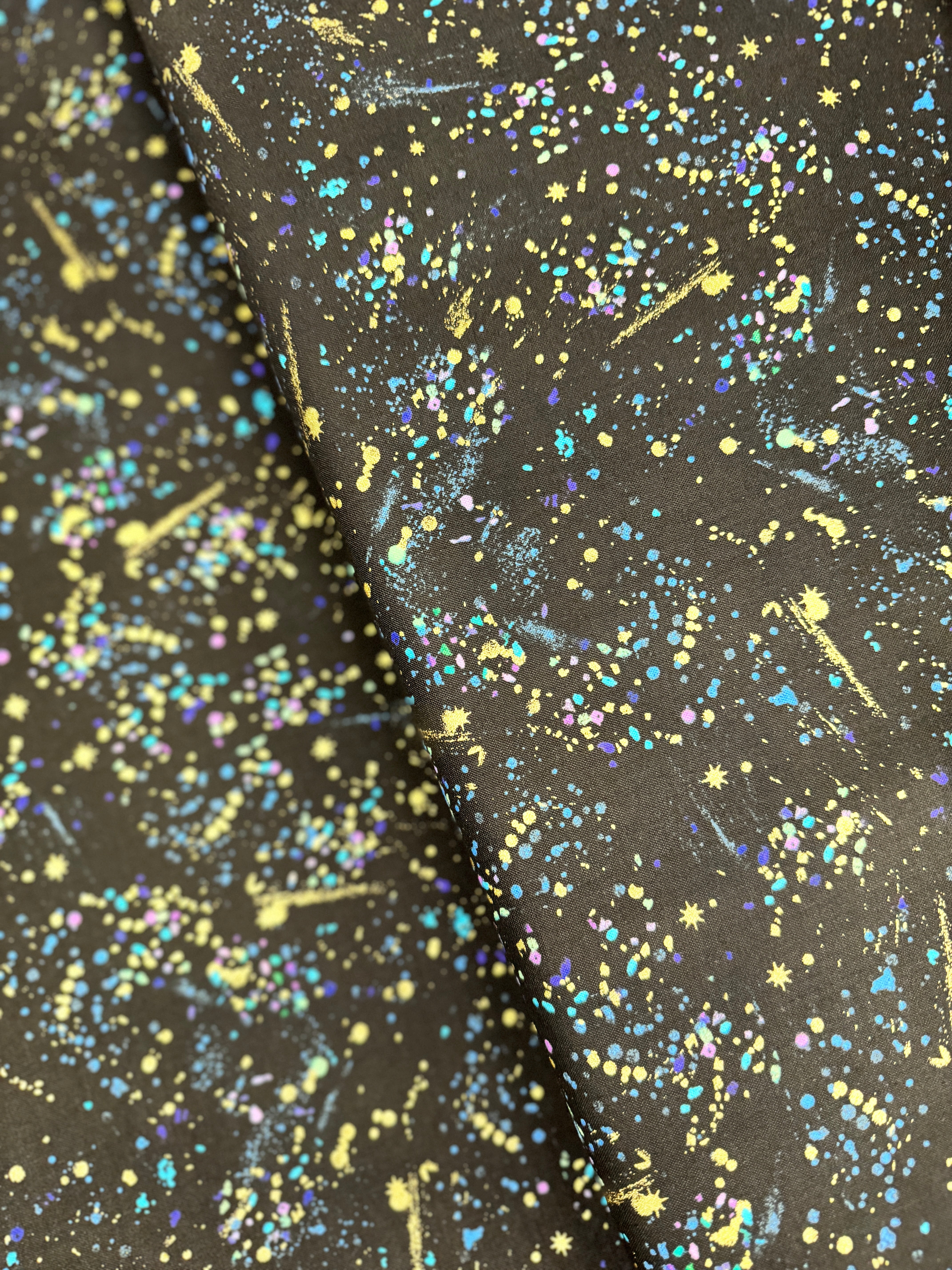 Utopia - Small Metallic Paint Splatters Black Yardage