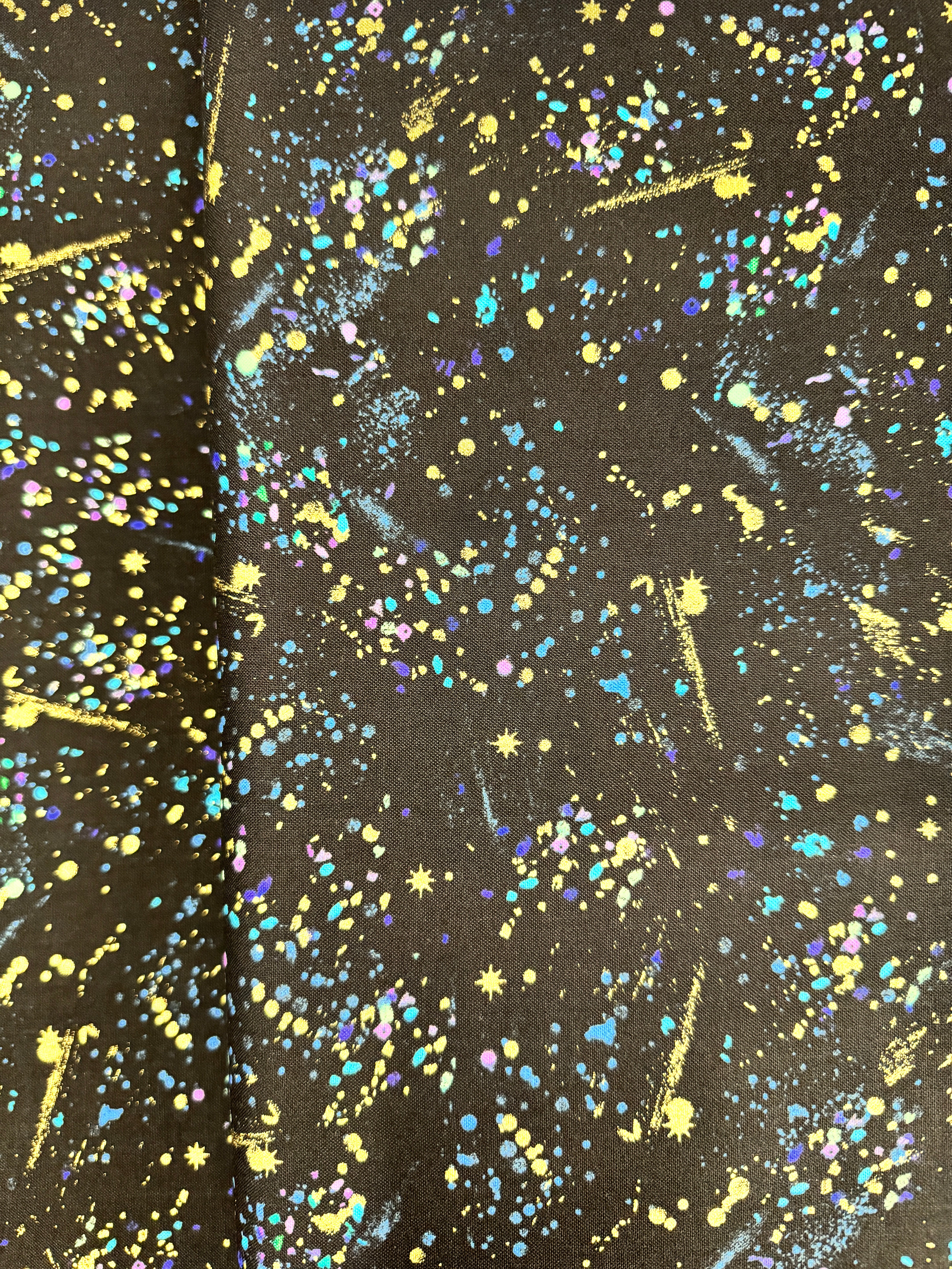 Utopia - Small Metallic Paint Splatters Black Yardage