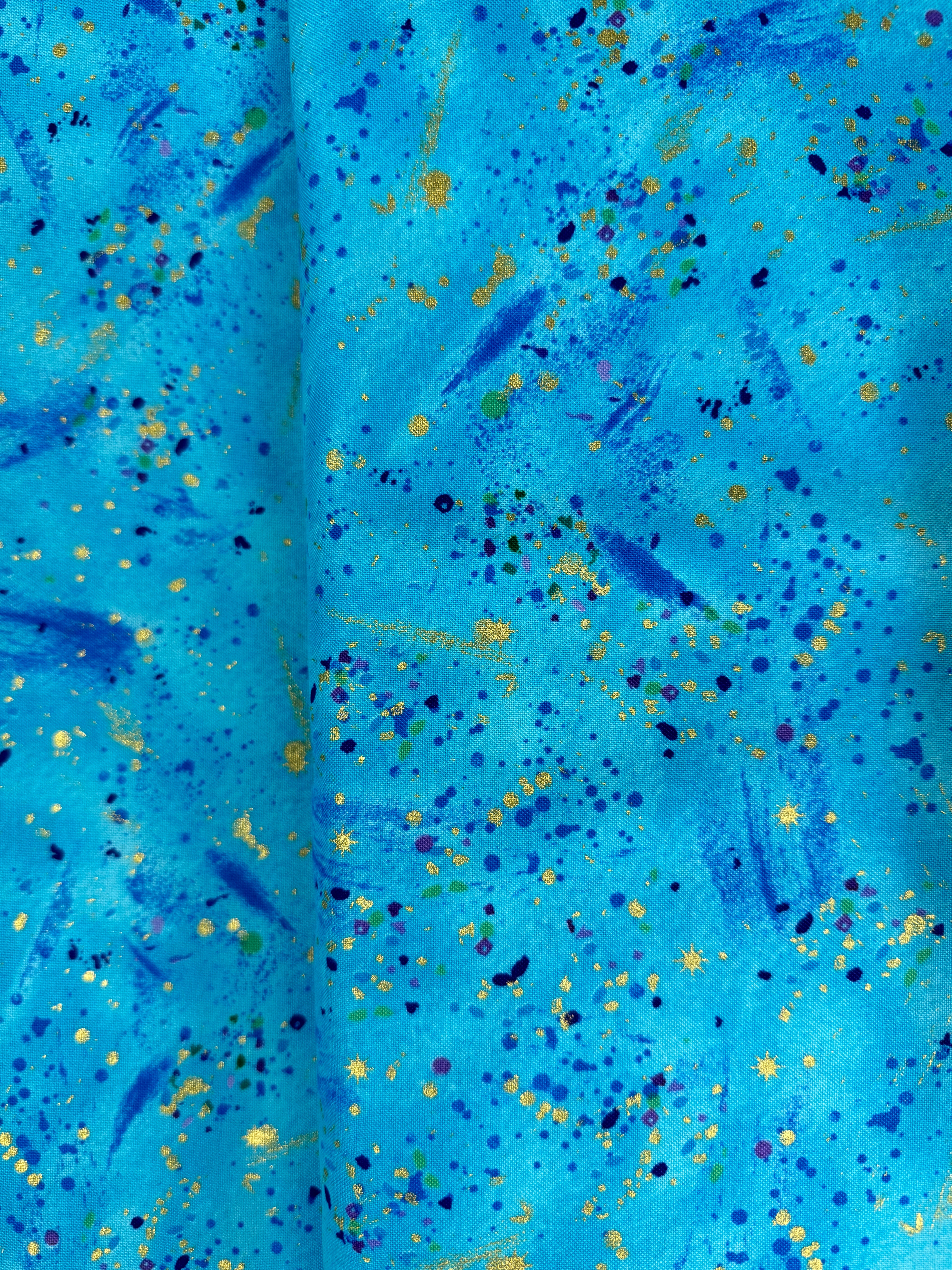 Utopia - Small Metallic Paint Splatters Aqua Yardage