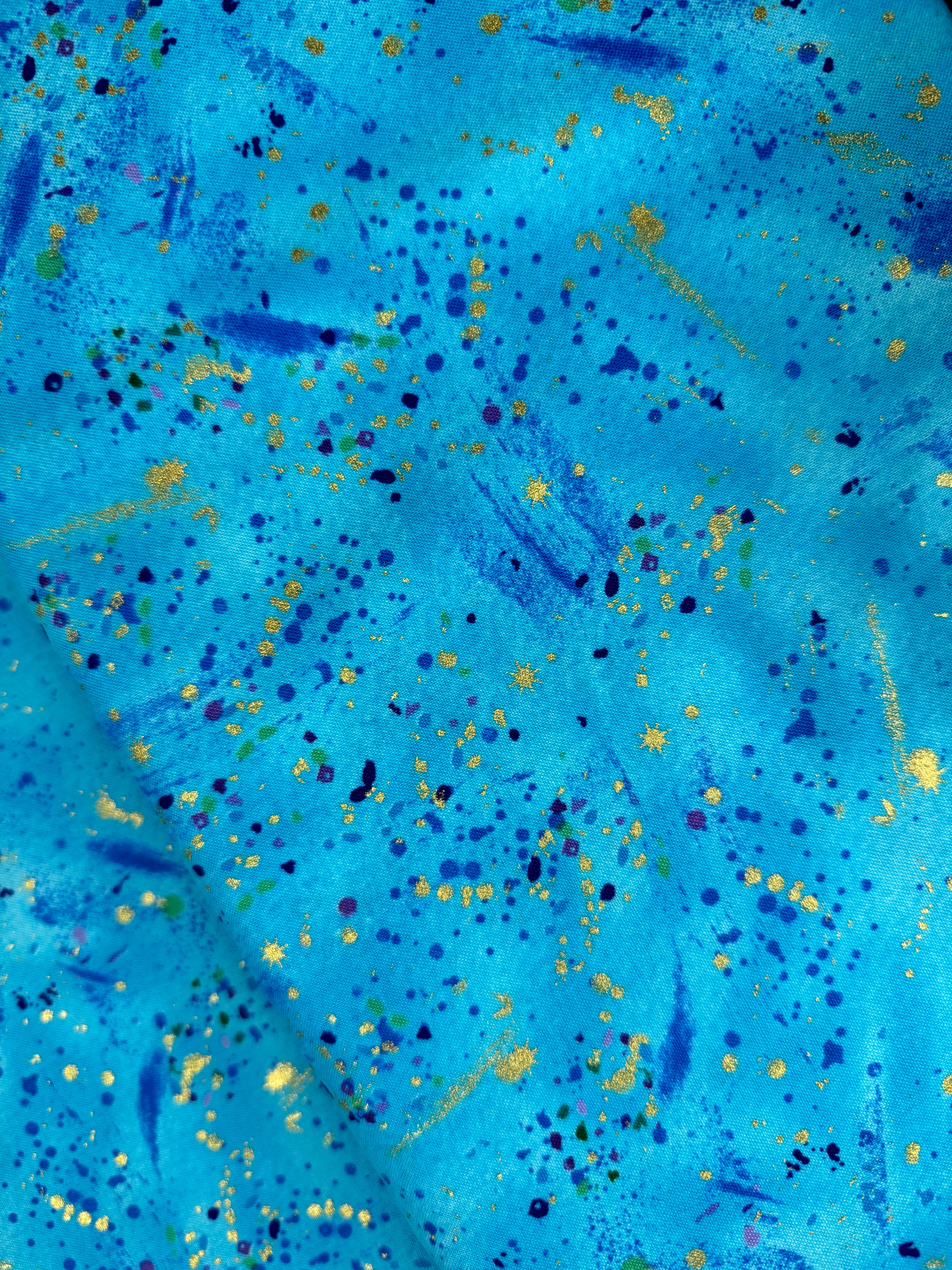 Utopia - Small Metallic Paint Splatters Aqua Yardage