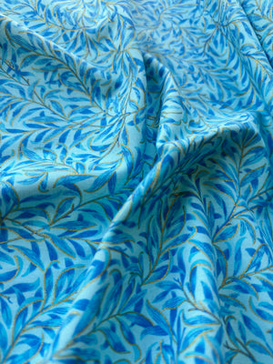 Luminous - Metallic Ferns Blue Yardage