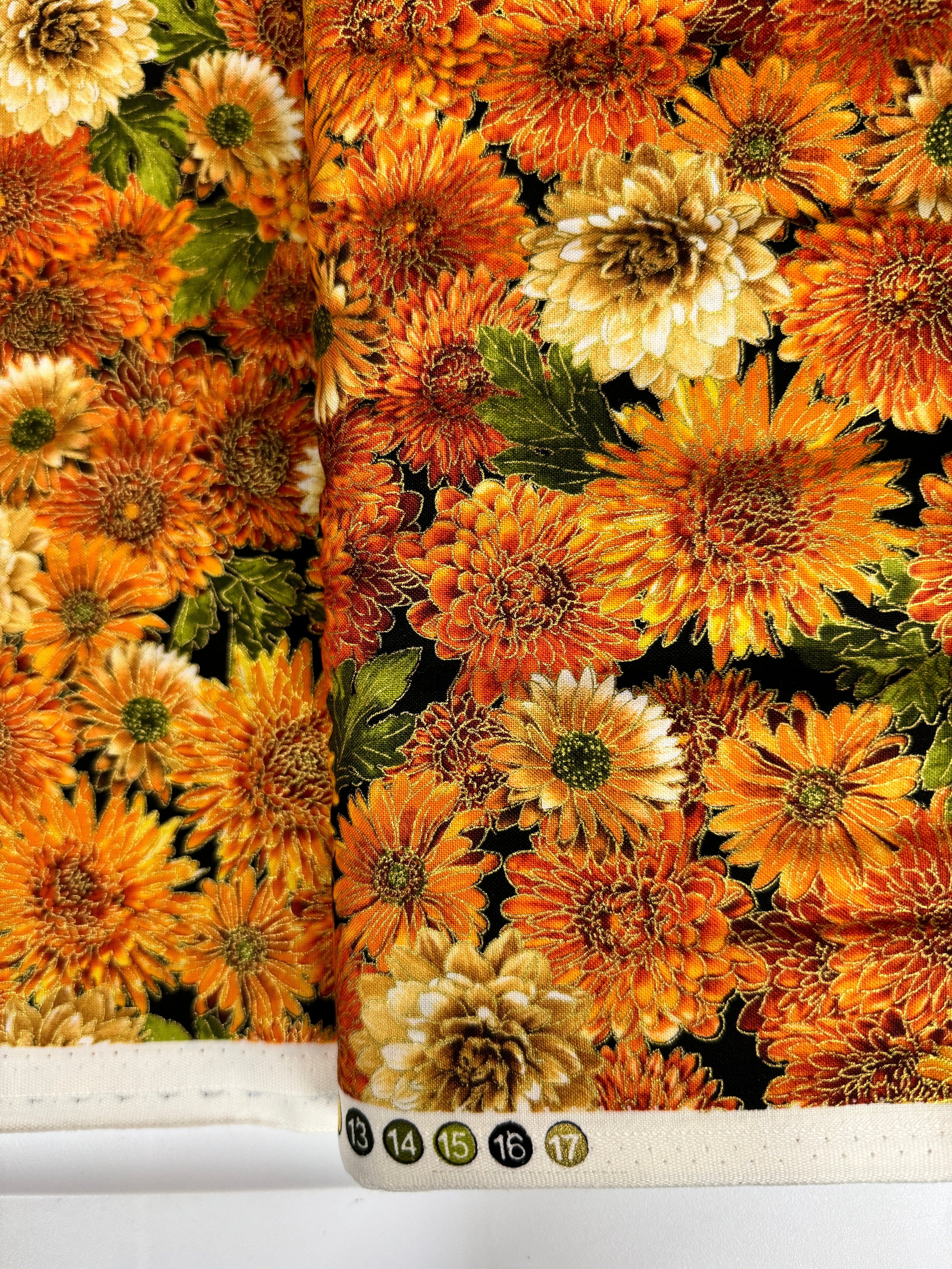 Autumn Leaves - Packed Autumn Flowers Metallic Yardage