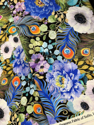 Flourish - Peacock Feathers and Florals Multi Yardage