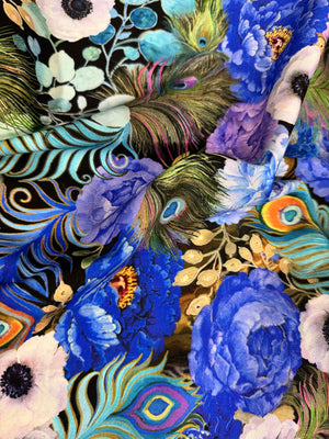 Flourish - Peacock Feathers and Florals Multi Yardage