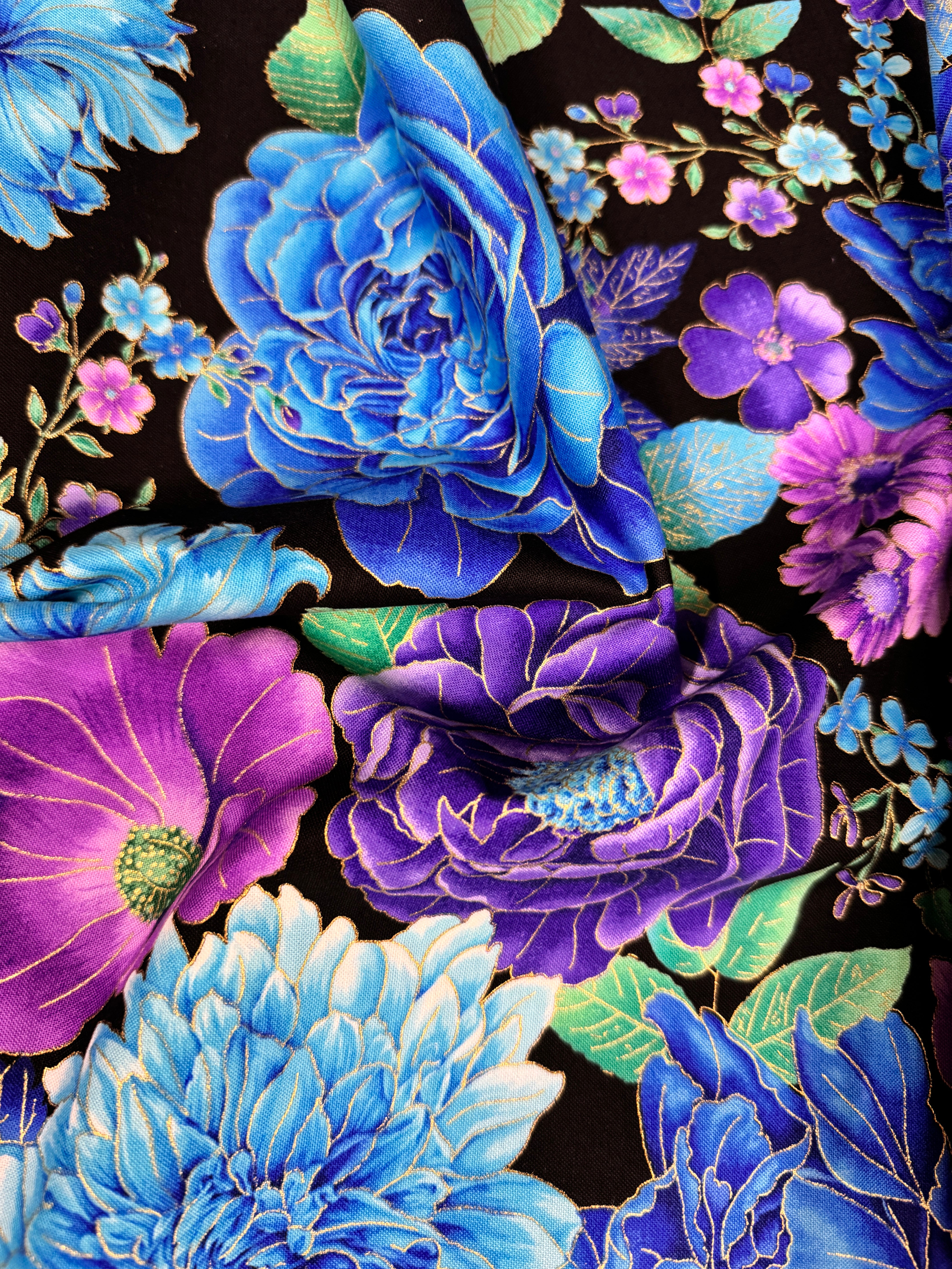 Utopia - Blue Metallic Florals Yardage