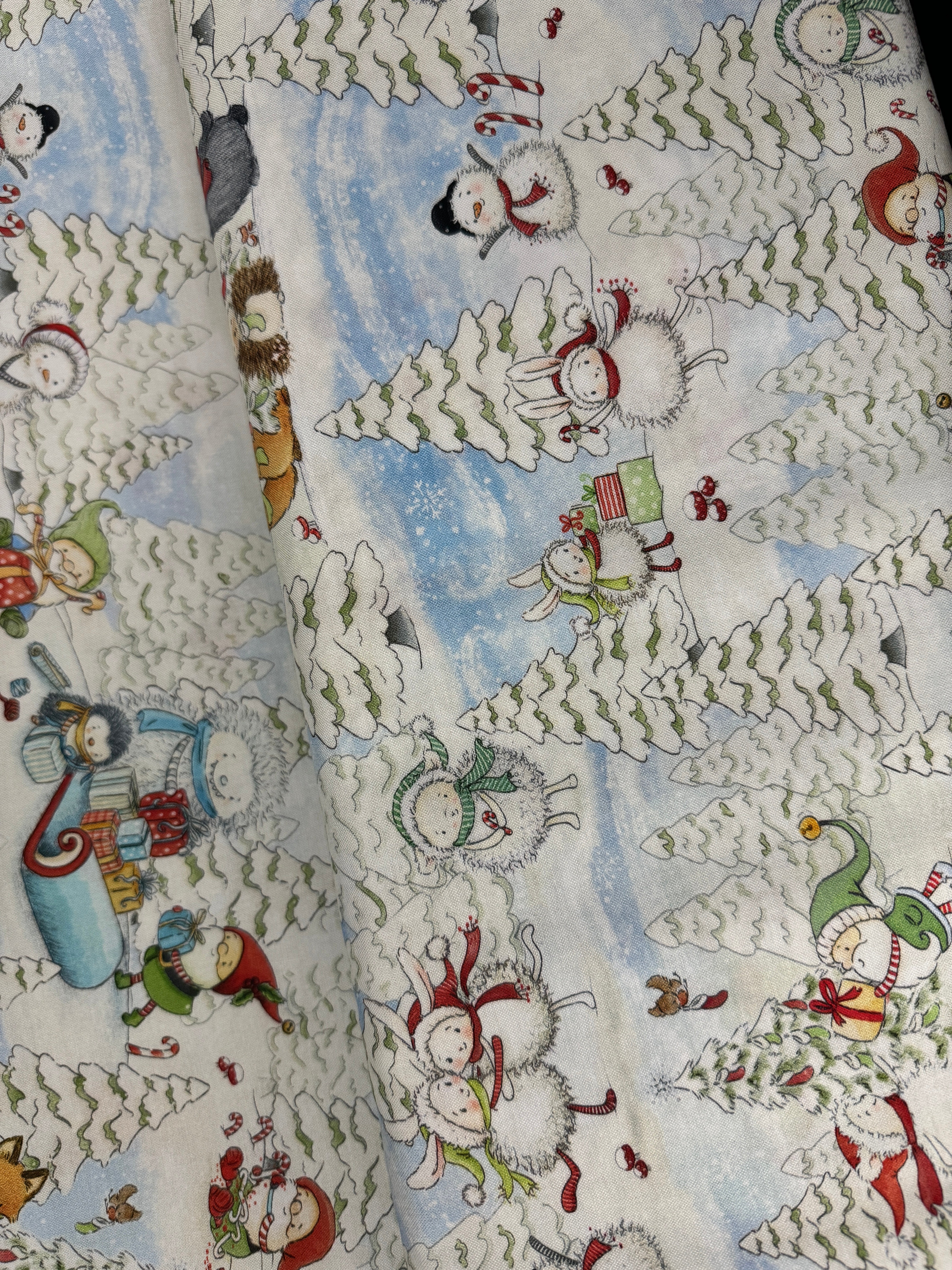 Snow Fun - Cute Holiday Elves & Animals in Winter Yardage