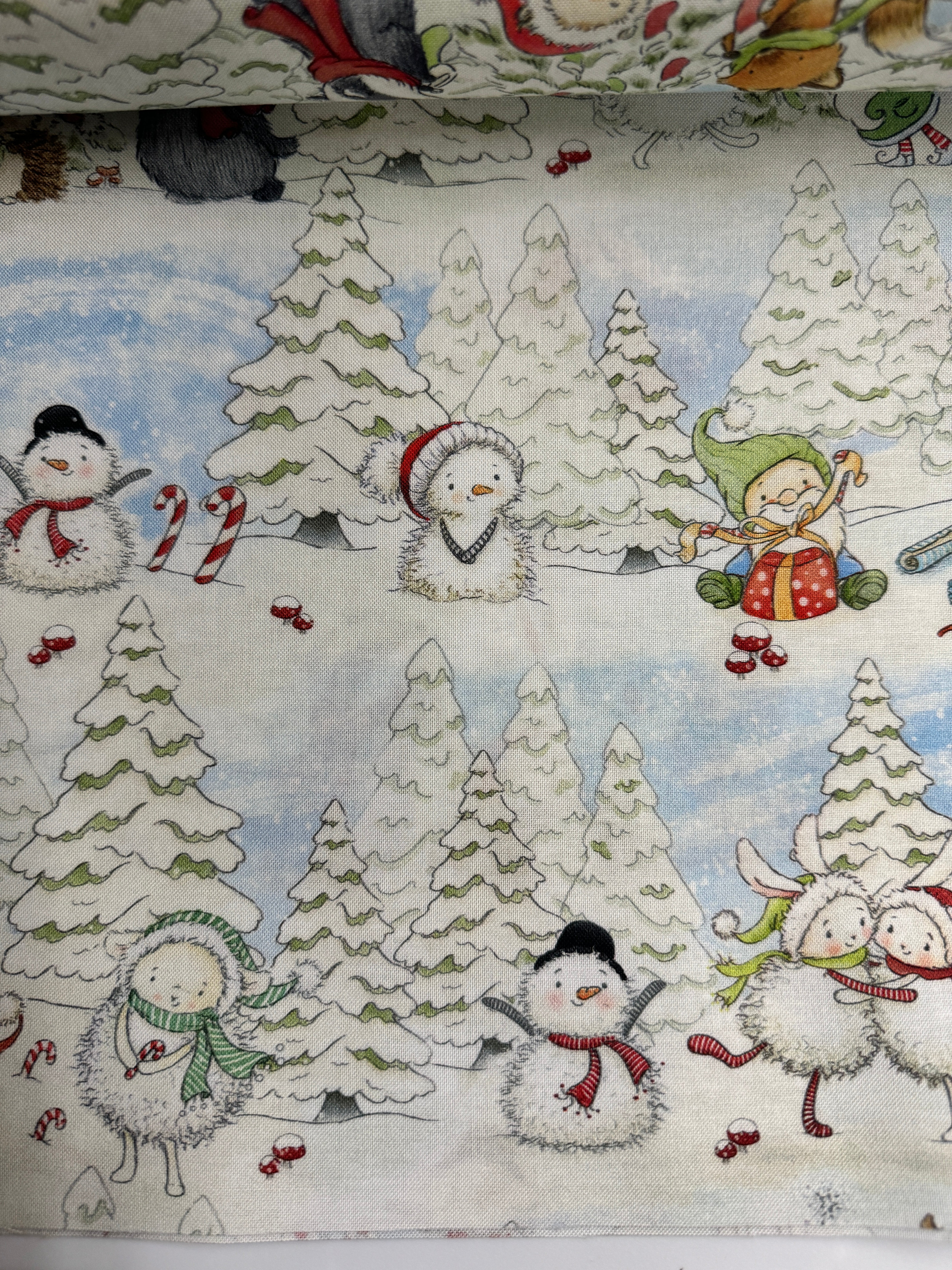 Snow Fun - Cute Holiday Elves & Animals in Winter Yardage