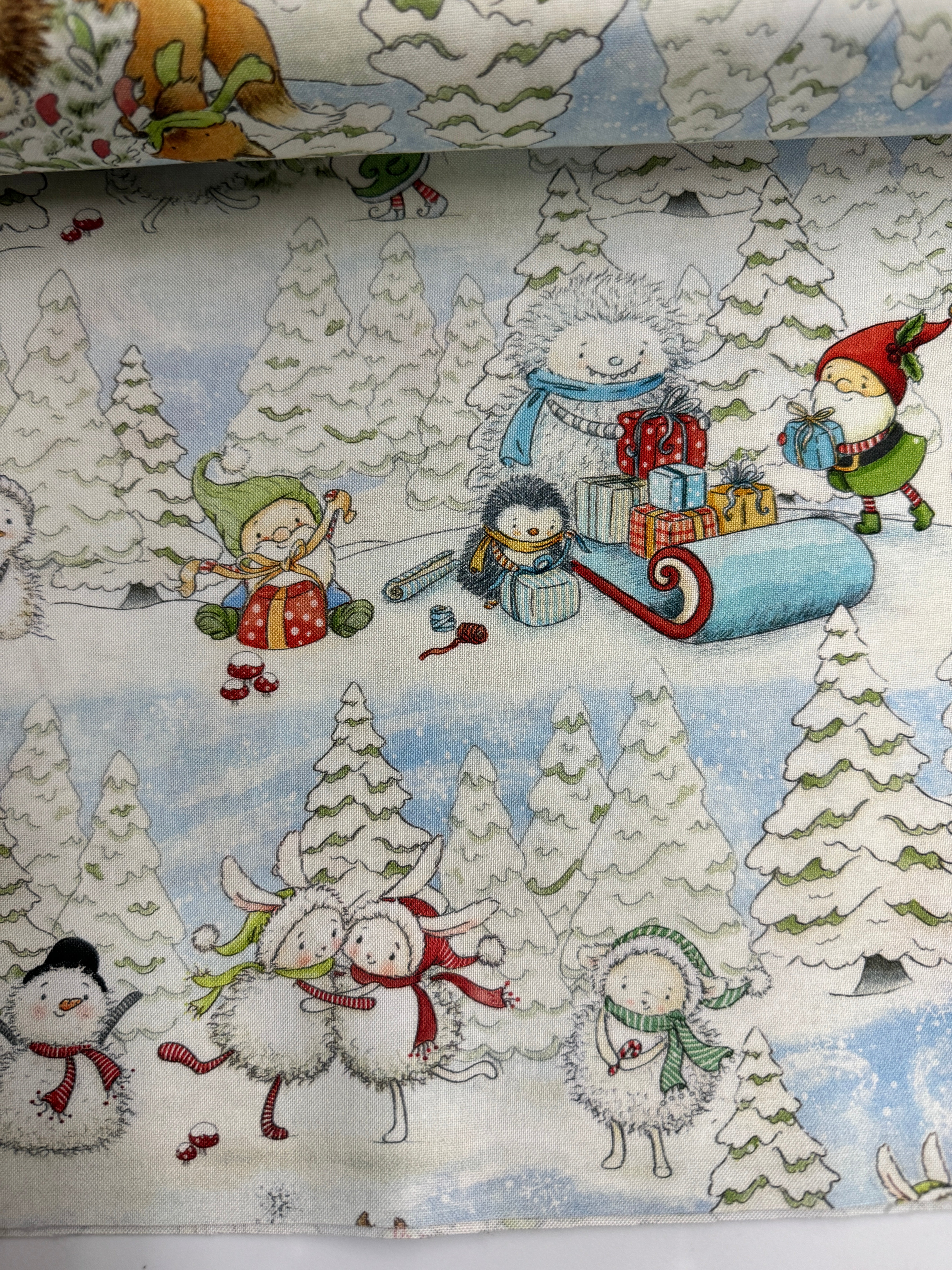 Snow Fun - Cute Holiday Elves & Animals in Winter Yardage