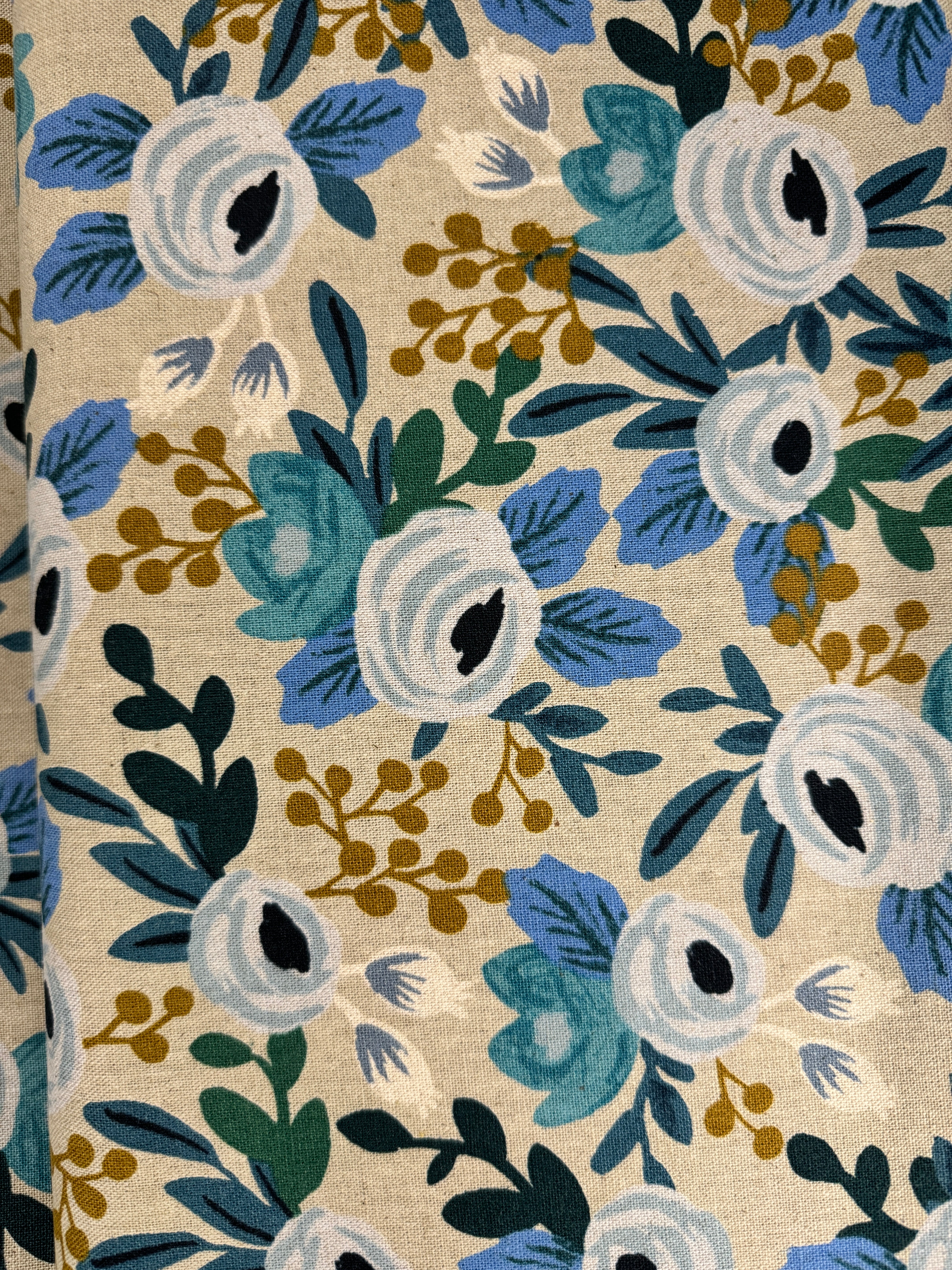 Garden Party - Rosa Blue Unbleached Canvas Yardage