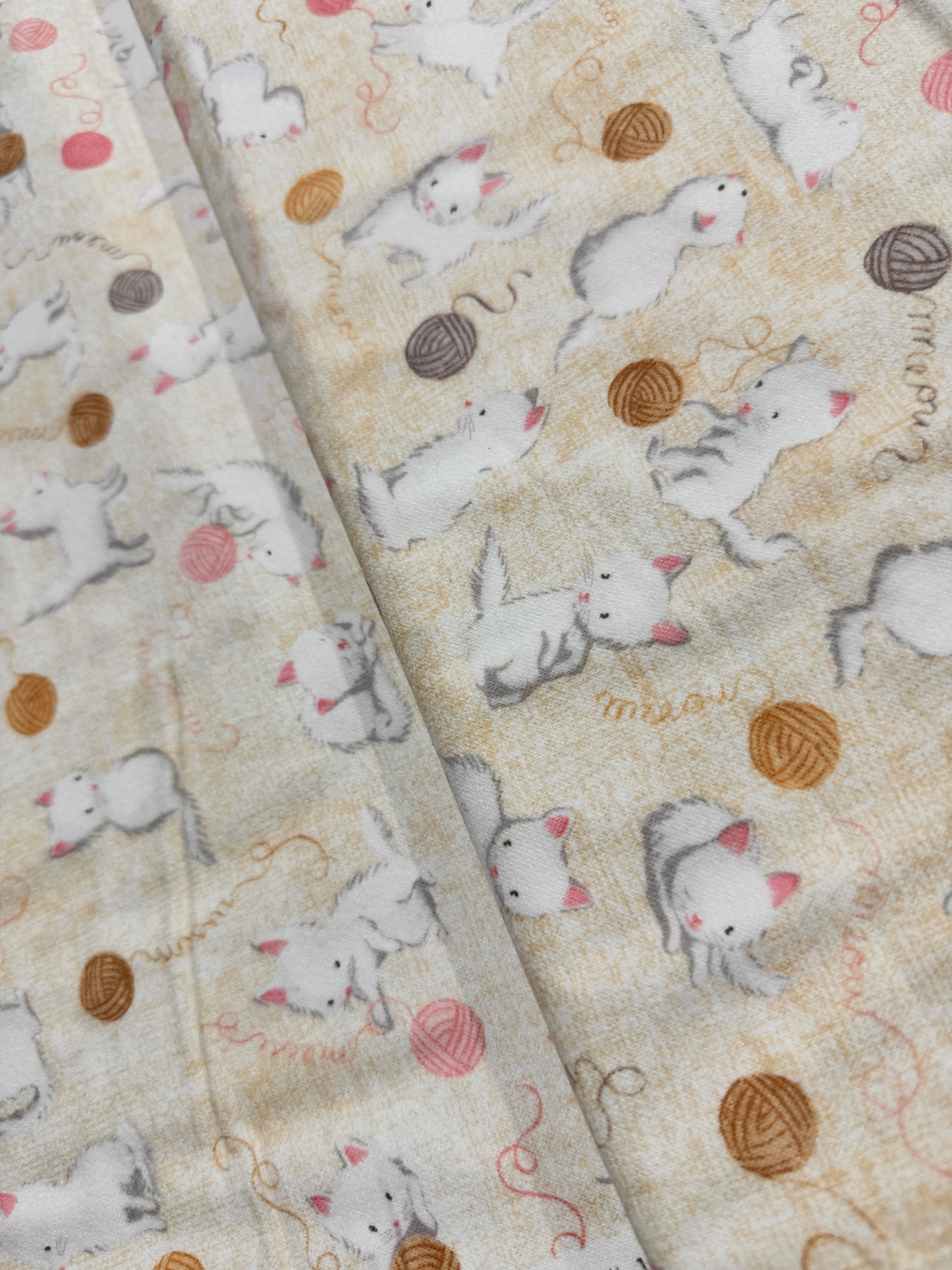 Cuddly Kittens Tan Flannel - Remnant