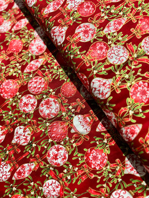 Holiday Flourish - Festive Finery - Ornaments Cranberry Gold Yardage