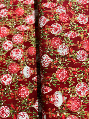 Holiday Flourish - Festive Finery - Ornaments Cranberry Gold Yardage