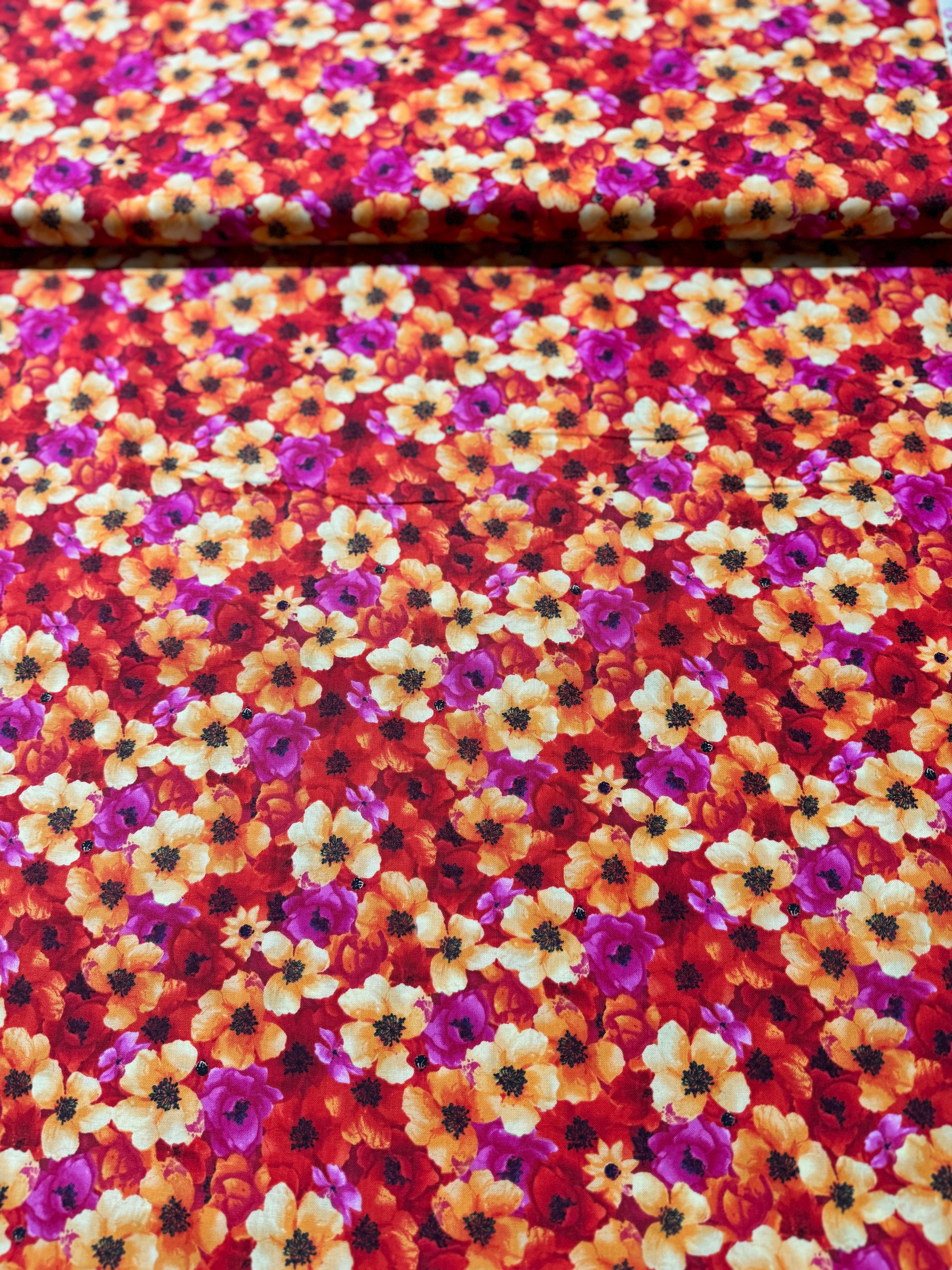 Night Bloom - Packed Night Bloom Florals Orange Yardage