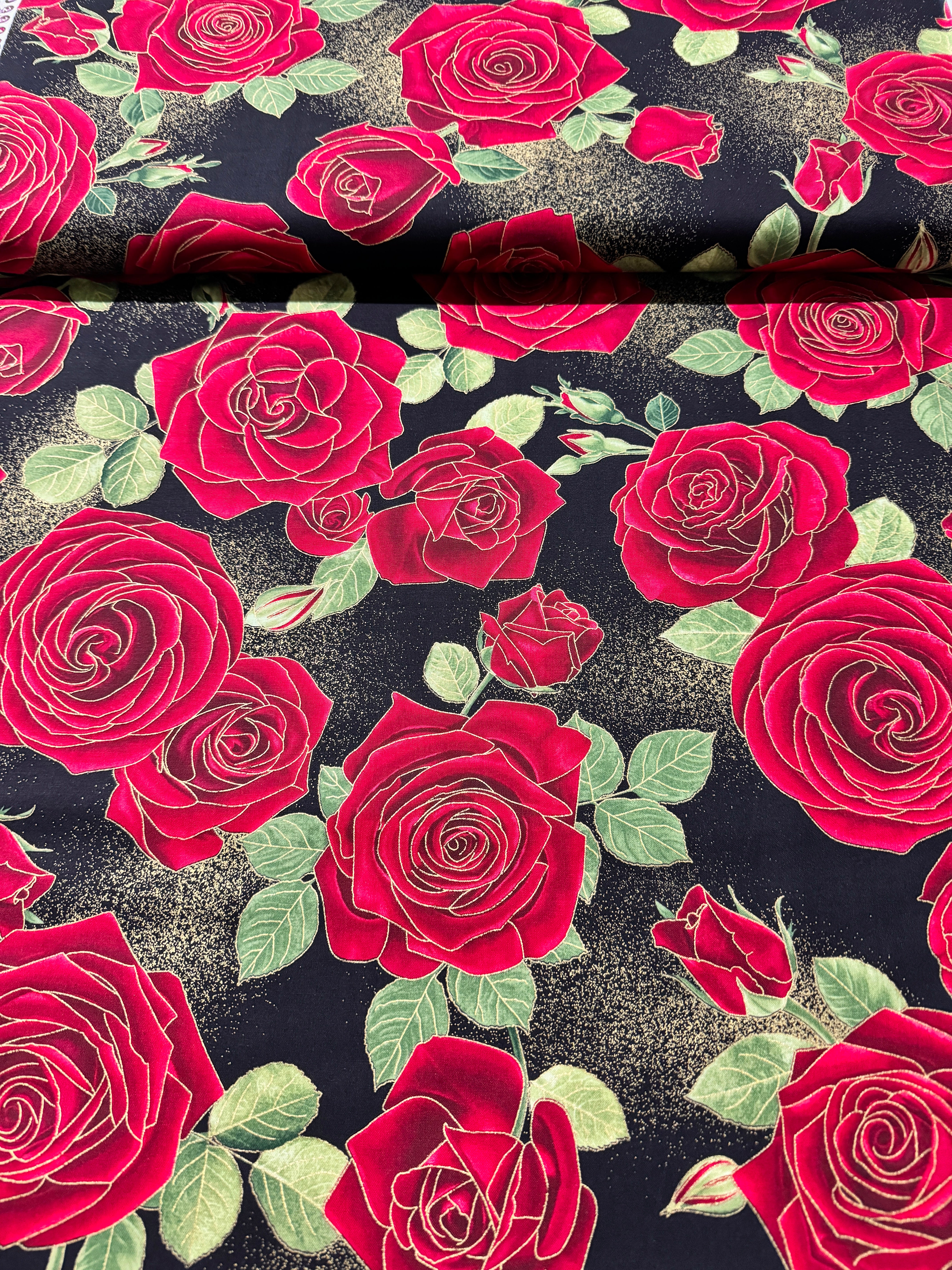 Gilded Rose - Gilded Red Metallic Roses Large Yardage