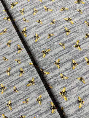 Honey Bee Farm - Flying Bees On Wood Texture Slate Yardage