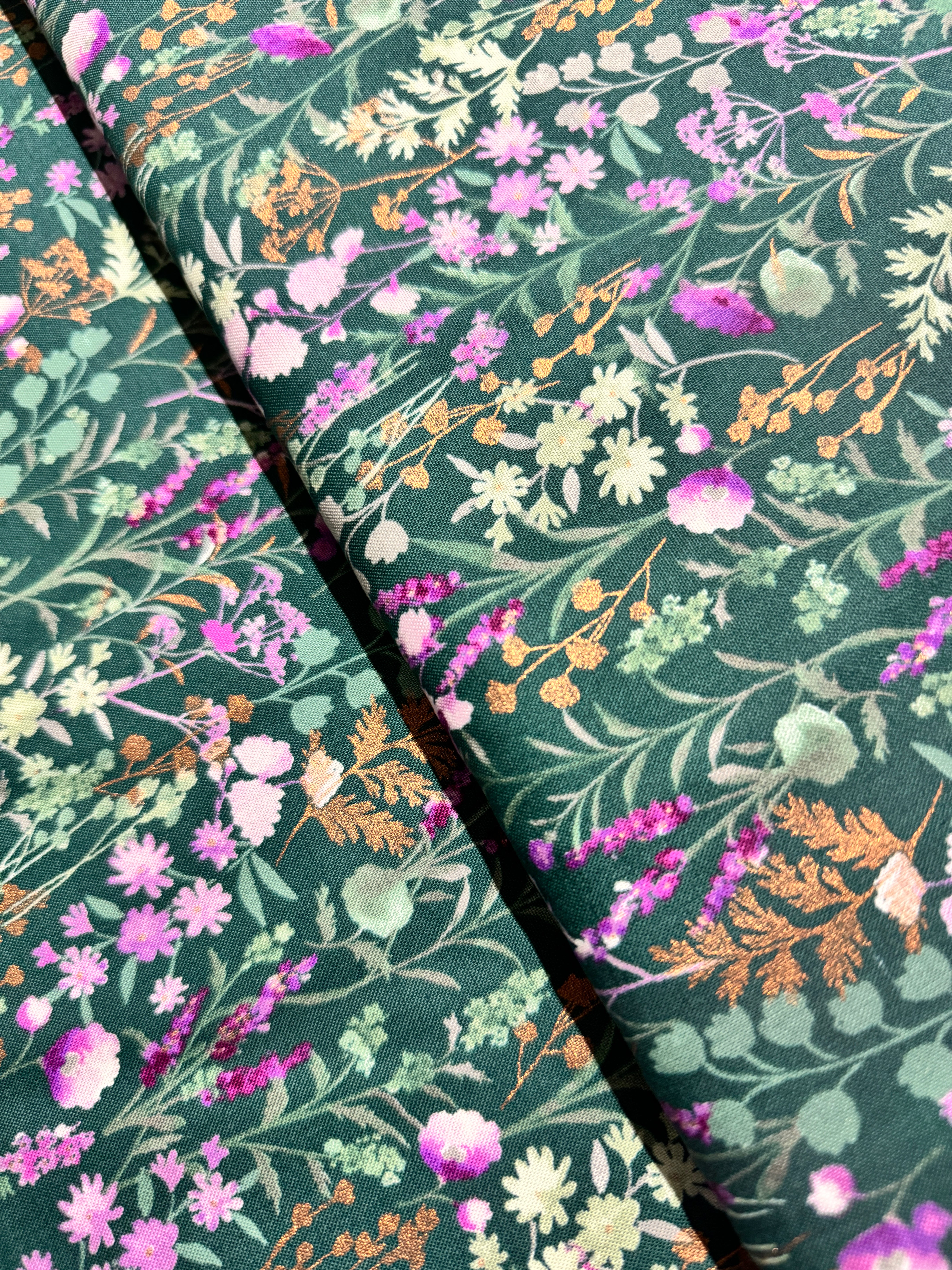 Lilac and Sage - Wildflowers Basil Copper Pearl Metallic Yardage