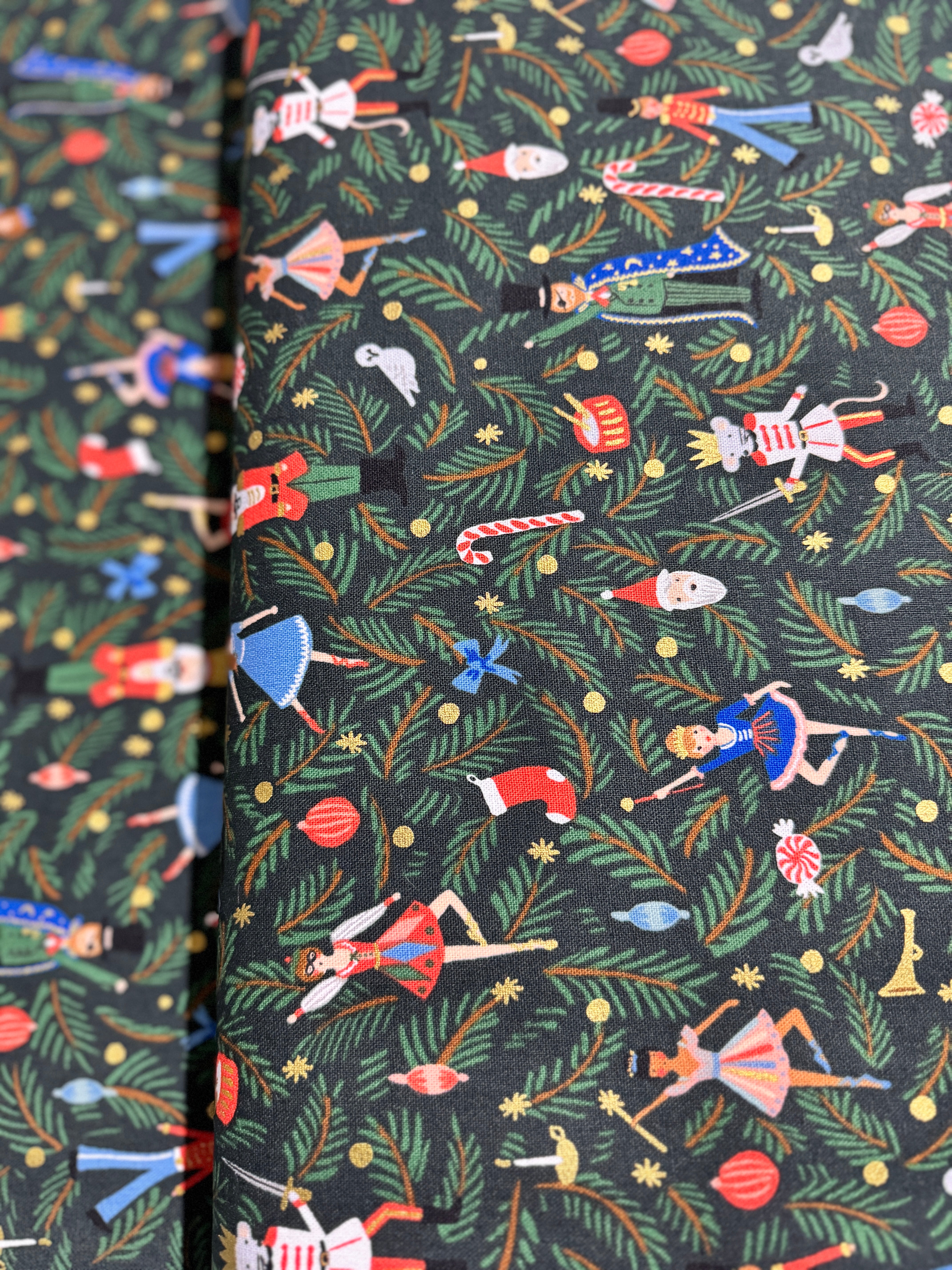 Holiday Classics - Nutcracker Evergreen Canvas Metallic Yardage